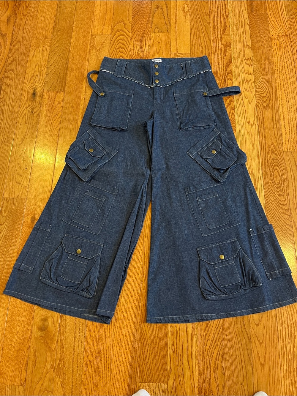 Cordelia Wide-Leg Cargo Denim Jeans in Dark Blue